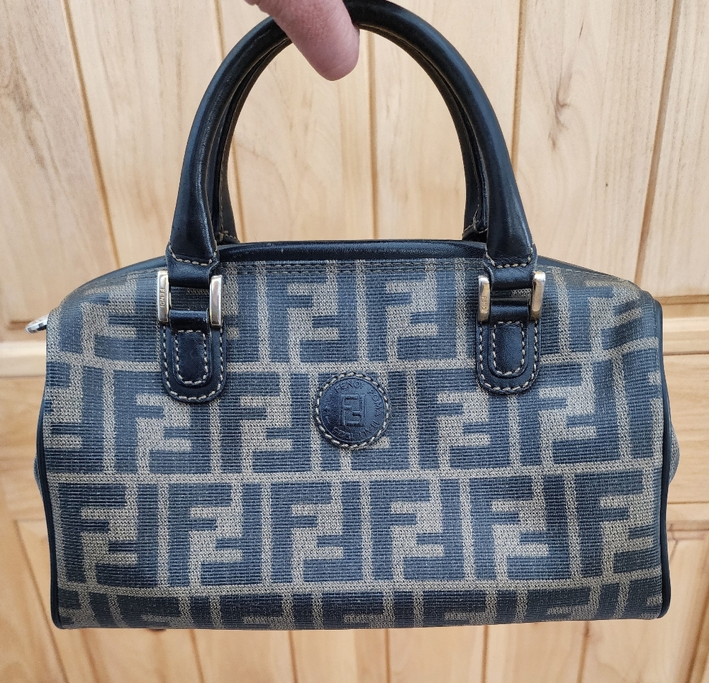 Authentic Fendi Zucca Monogram Coated Canvas Boston Bag